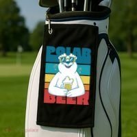 Polar Bear Funny Beer Lover Retro Sunset Golf Towel thumb 2