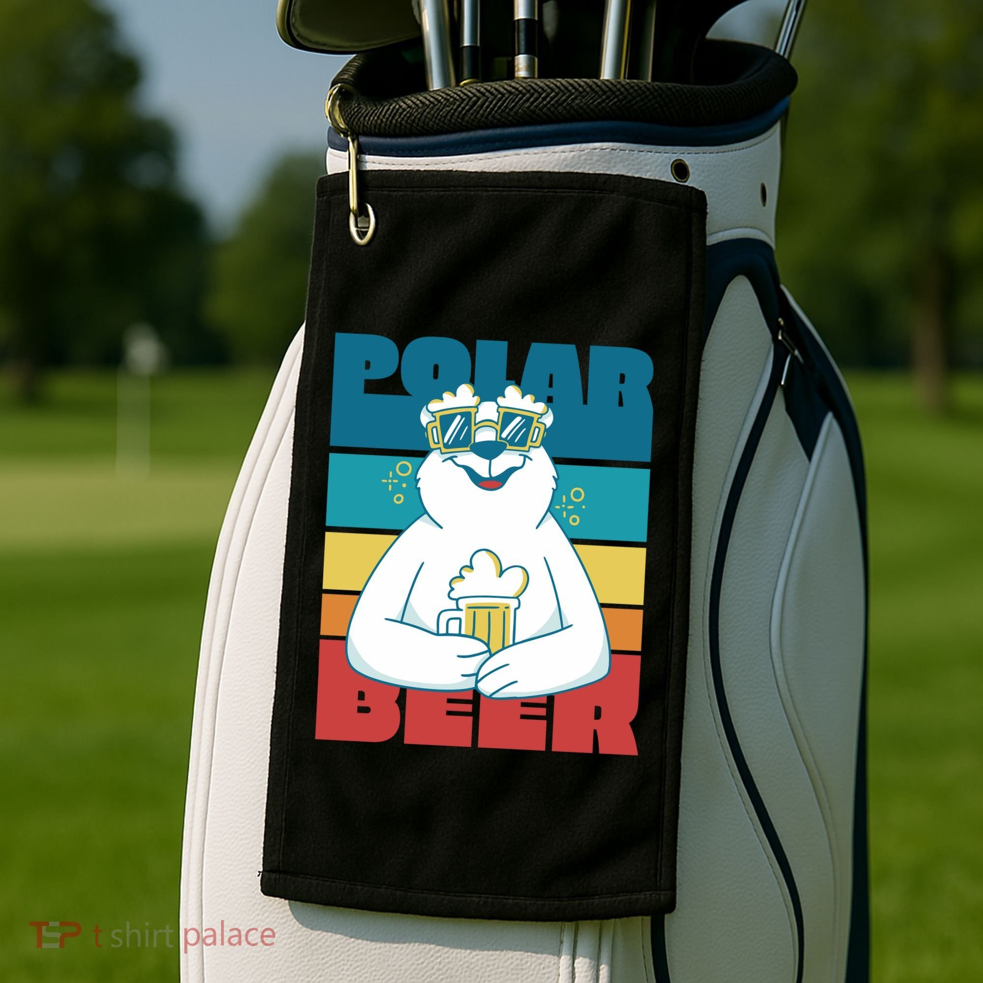 Polar Bear Funny Beer Lover Retro Sunset Golf Towel