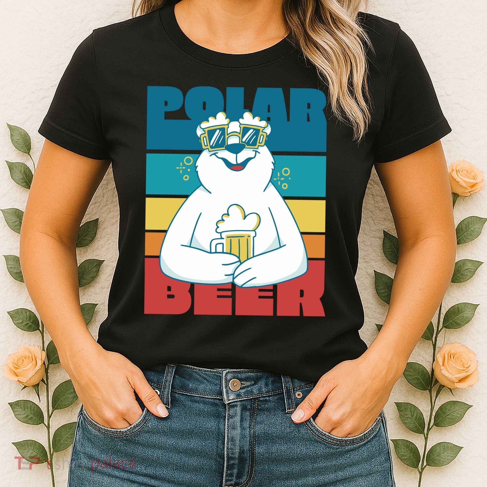 Polar Bear Funny Beer Lover Retro Sunset Women's T-Shirt