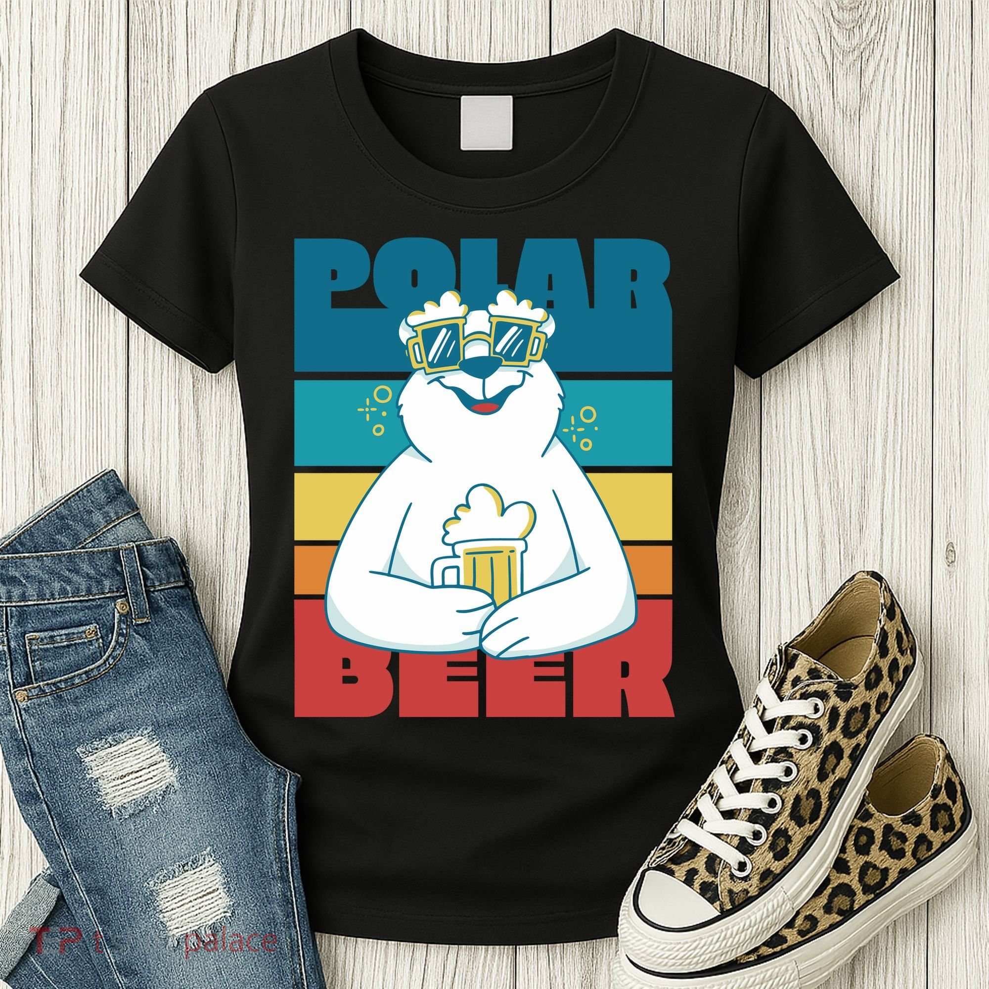 Polar Bear Funny Beer Lover Retro Sunset Women's T-Shirt