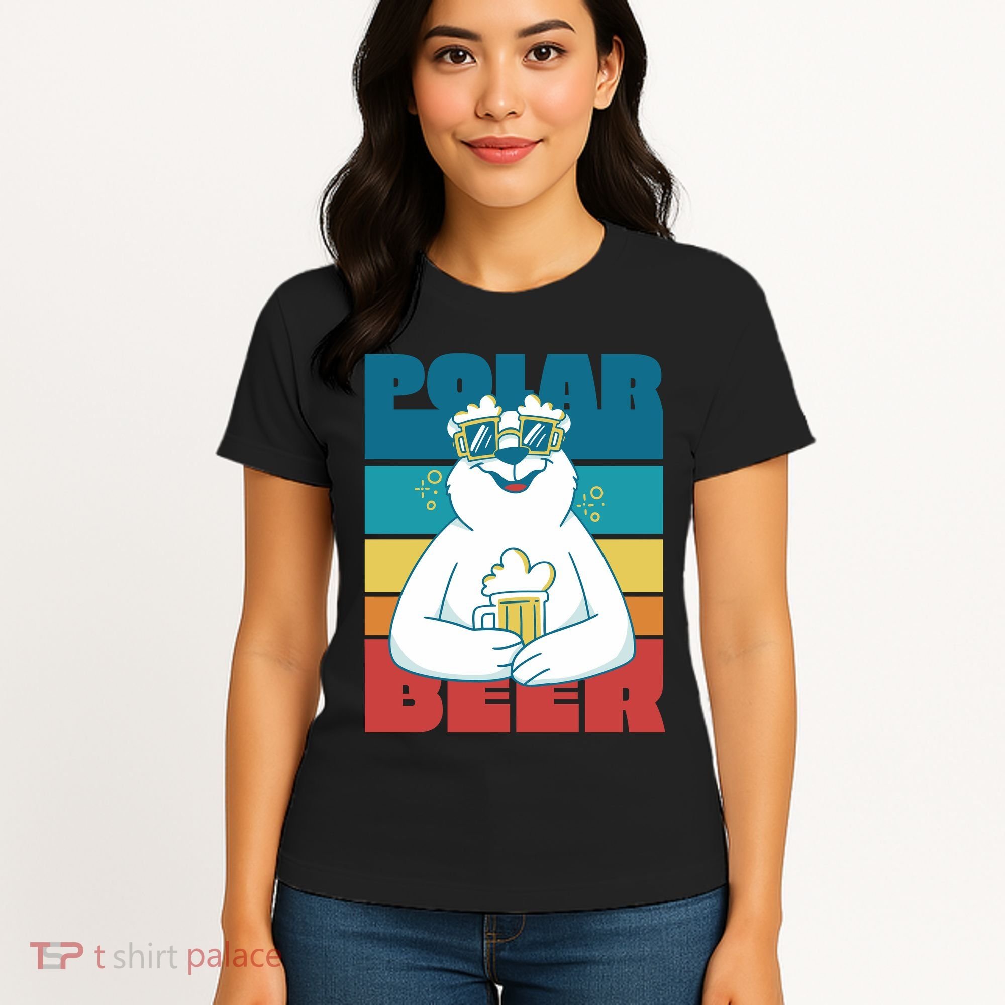 Polar Bear Funny Beer Lover Retro Sunset Women's T-Shirt