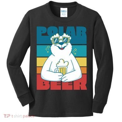 Polar Bear Funny Beer Lover Retro Sunset Kids Long Sleeve Shirt