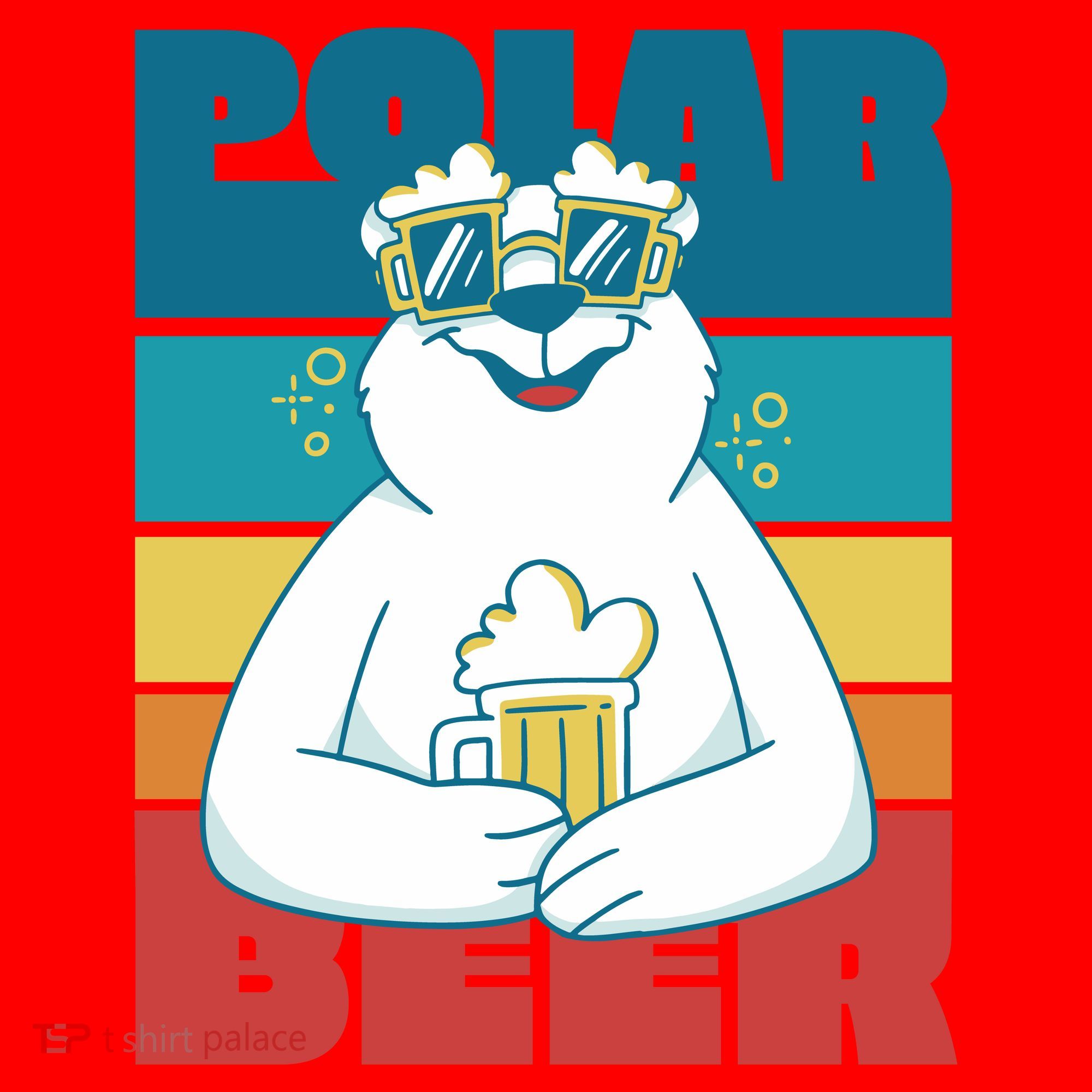 Polar Bear Funny Beer Lover Retro Sunset Santa Hat