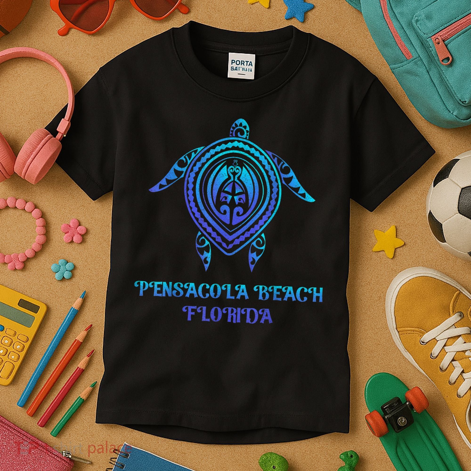 Pensacola Beach Florida Beach Souvenirs Sea Turtle Tribal Kids T-Shirt