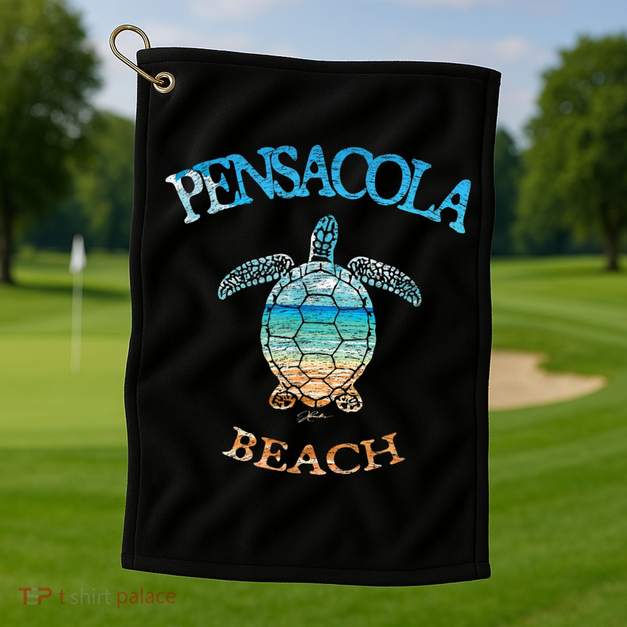 Pensacola Beach, FL, Sea Turtle Golf Towel