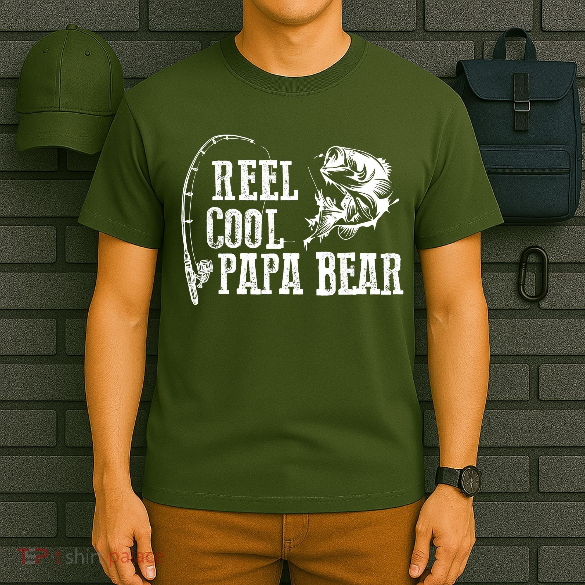 Papa Bear Fishing Reel Cool Papa Bear T-Shirt
