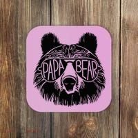 Papa Bear Face Sunglasses Papa Bear Lover FatherS Day Coaster thumb 0