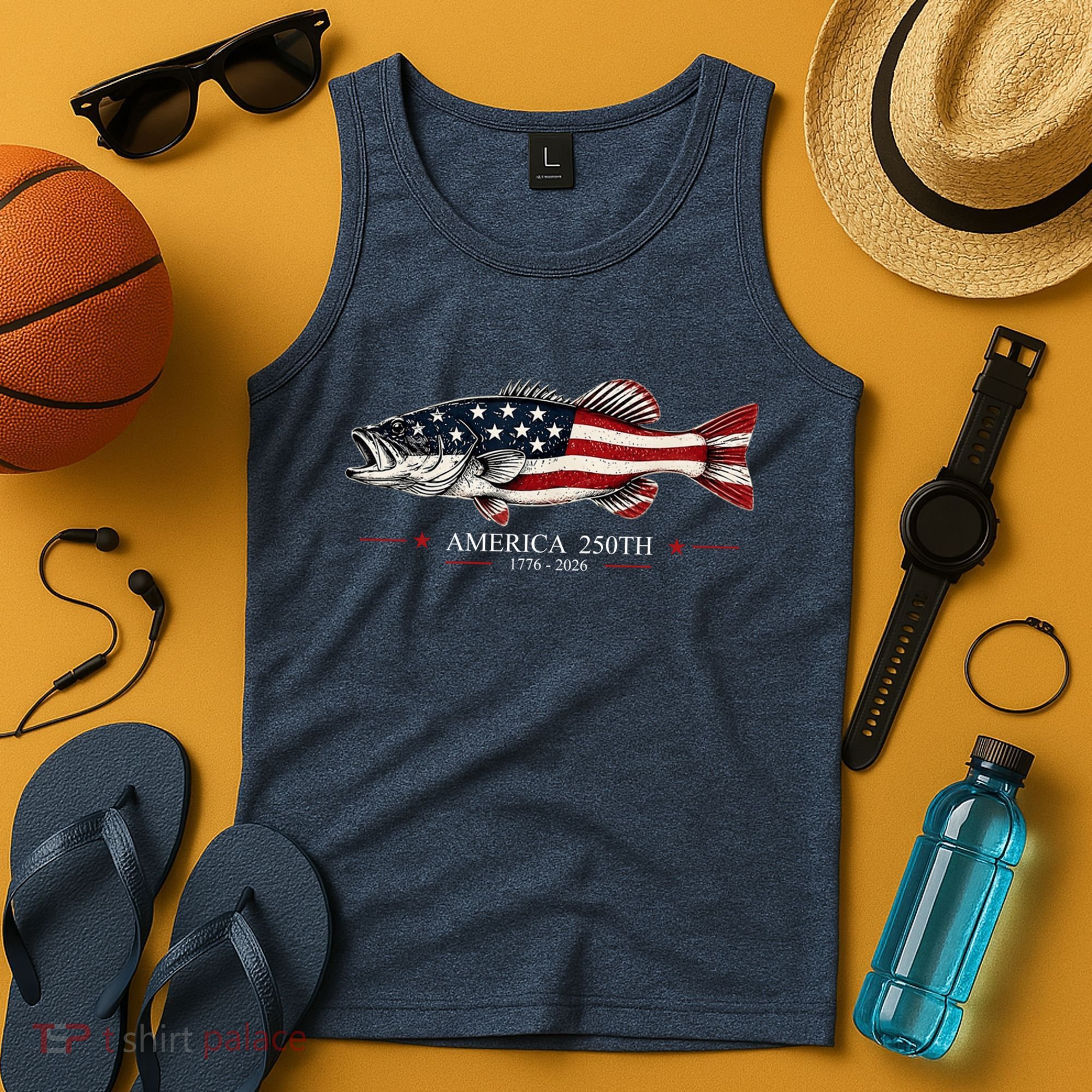 Patriotic Bass Fishing America's 250th Celebration 250 Years Tank Top