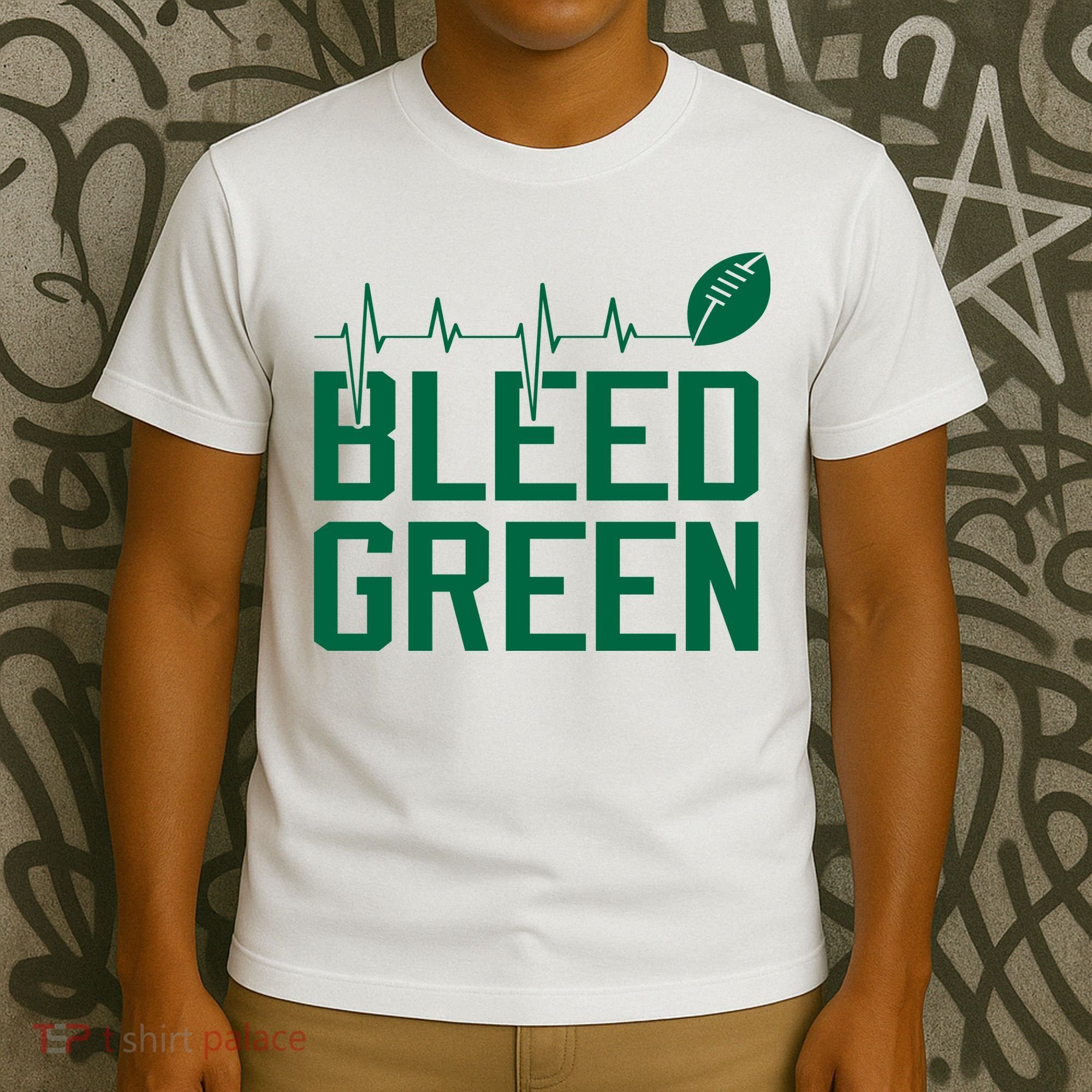 Bleed Green Football Team heart beat T-Shirt