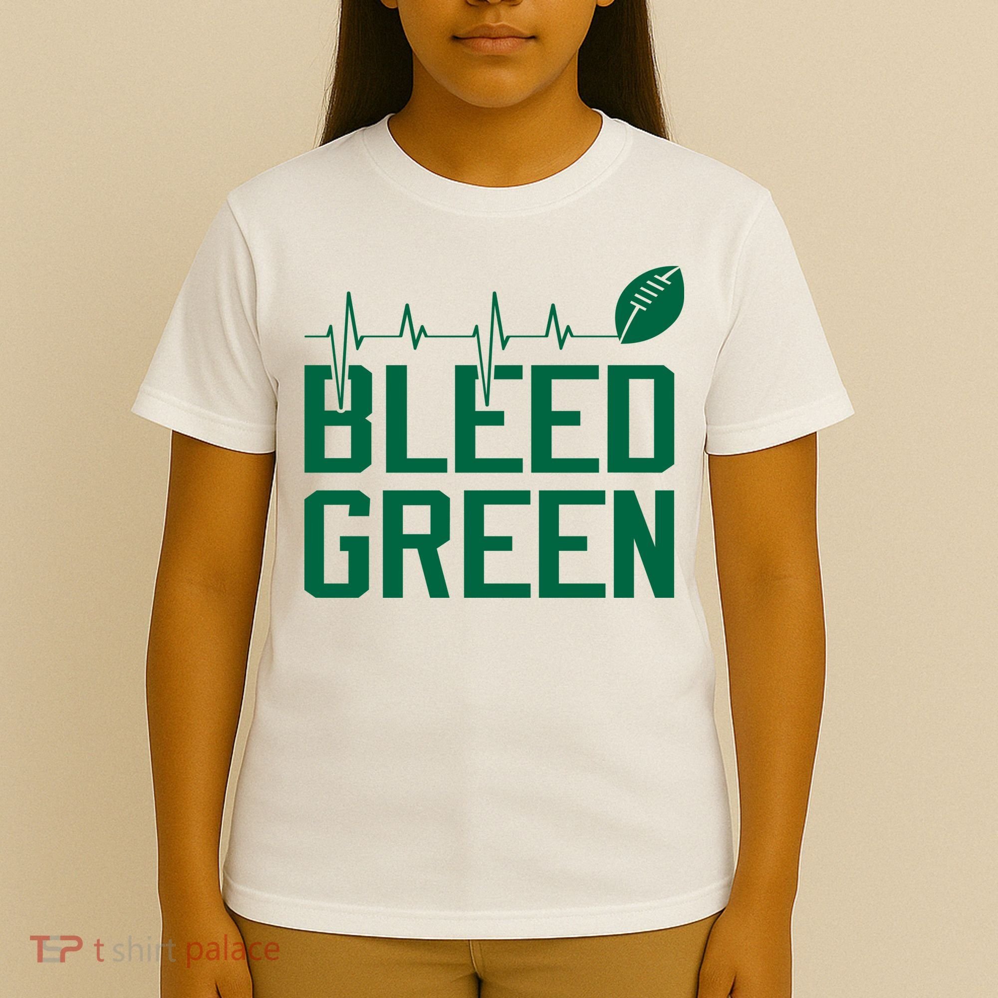 Bleed Green Football Team heart beat T-Shirt