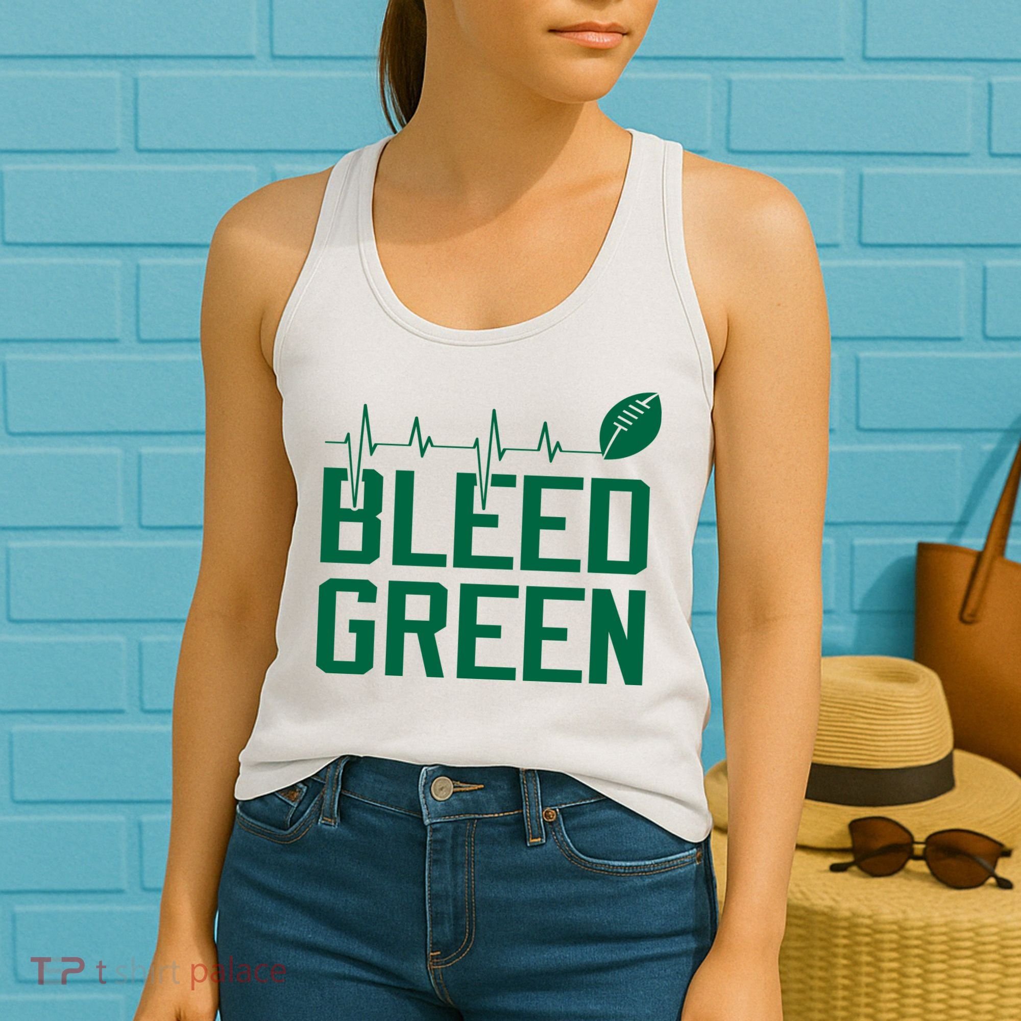 Bleed Green Football Team heart beat Women's Tank Top