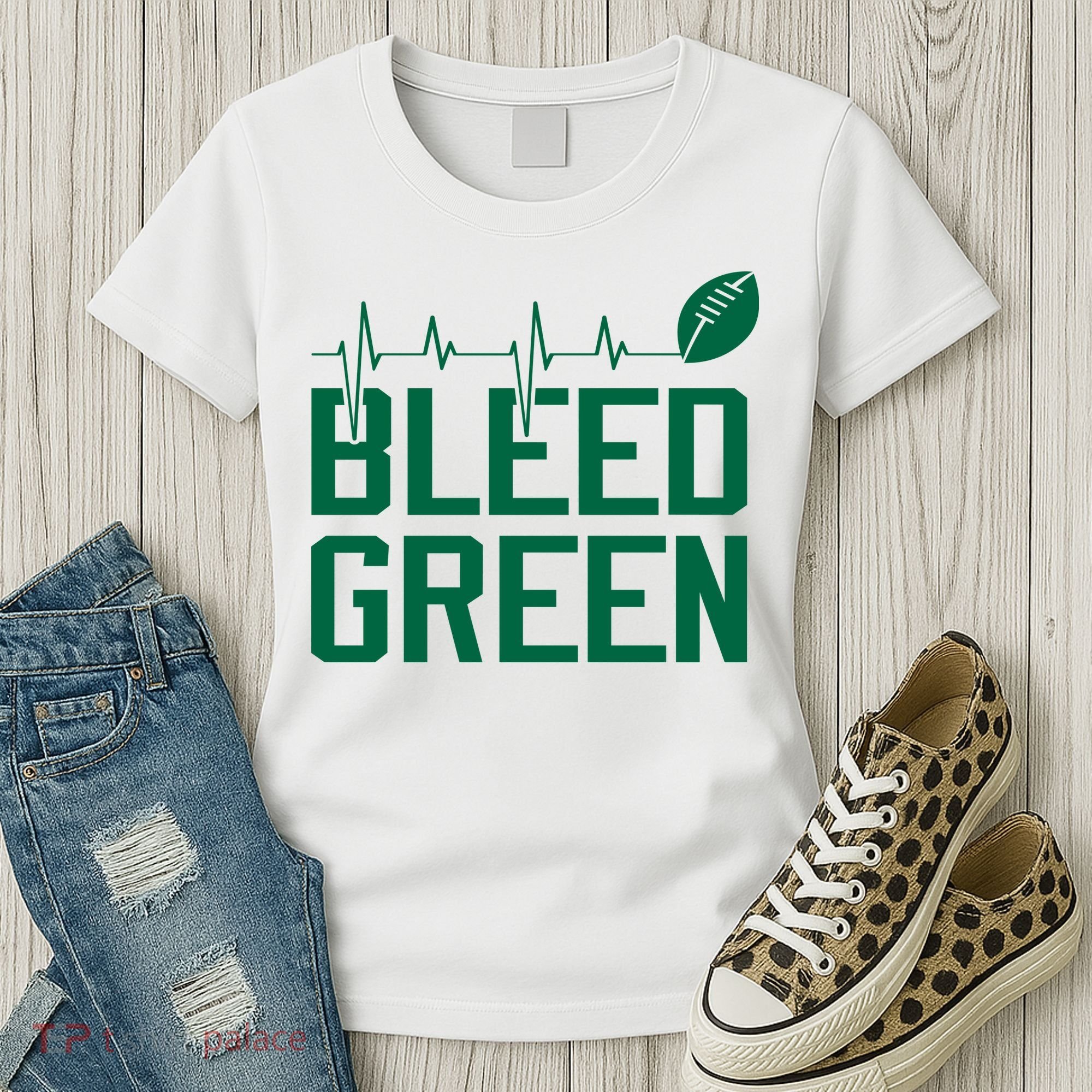 Bleed Green Football Team heart beat Women's T-Shirt