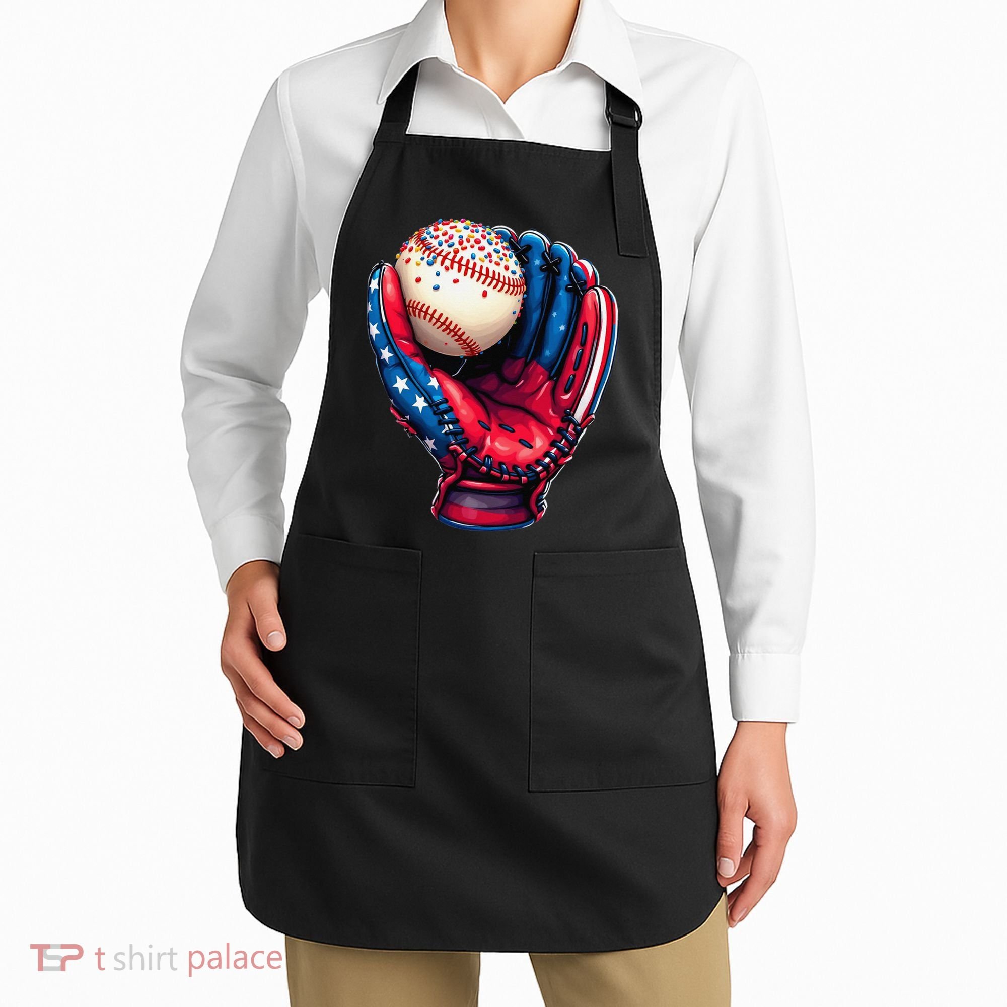 Patriotic Baseball Glove Drip Ice Cream Sprinkles 4th July Apron