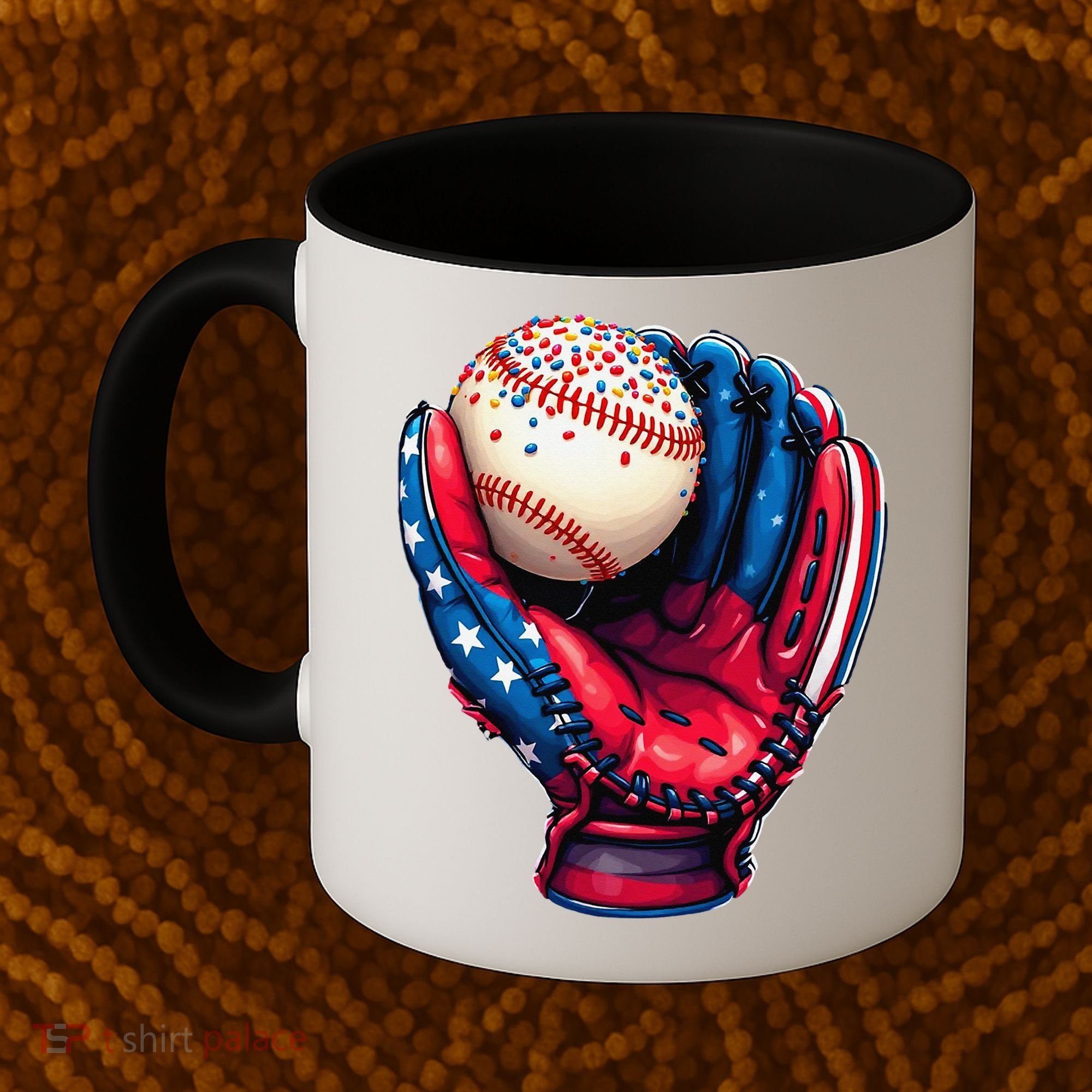 Patriotic Baseball Glove Drip Ice Cream Sprinkles 4th July Coffee Mug