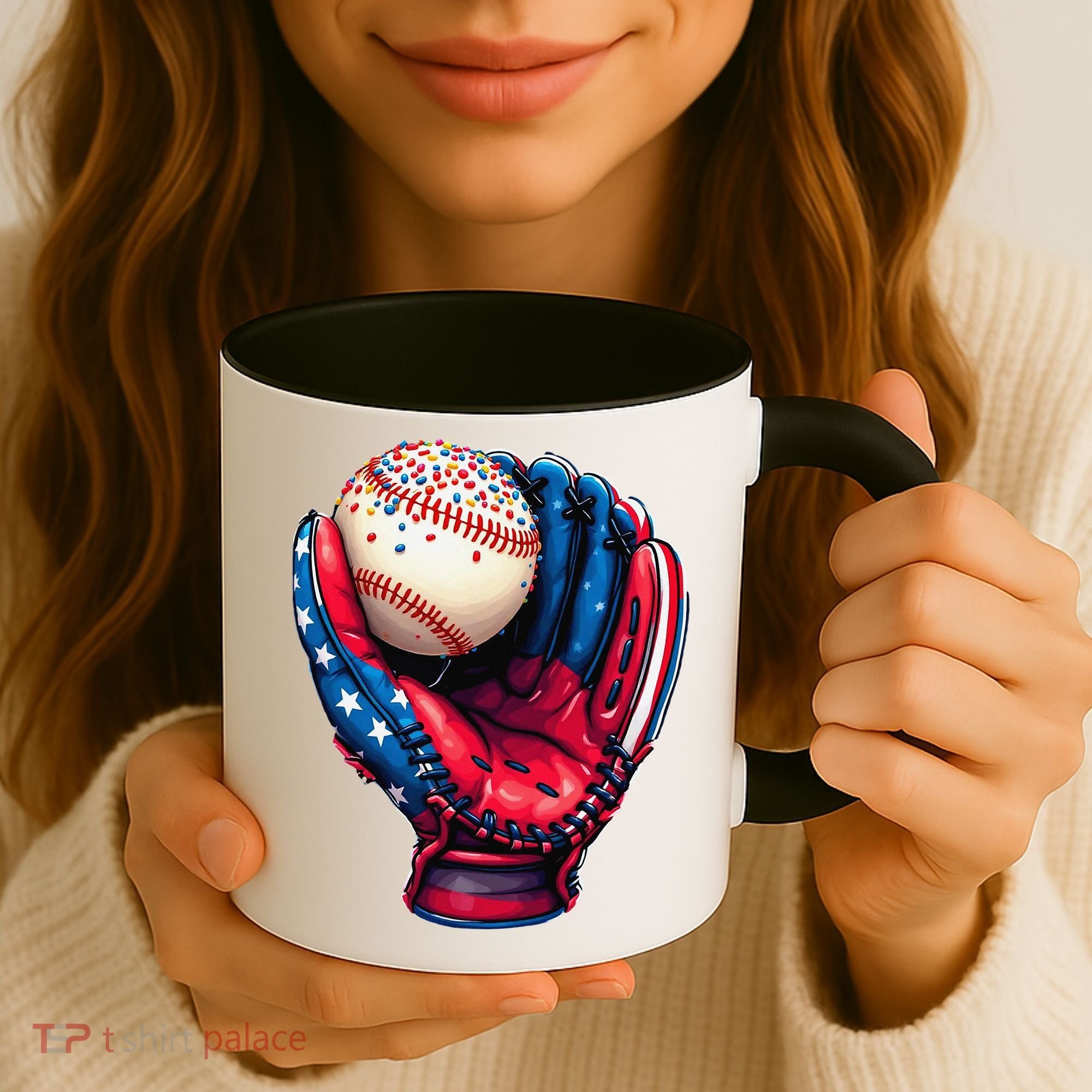 Patriotic Baseball Glove Drip Ice Cream Sprinkles 4th July Coffee Mug