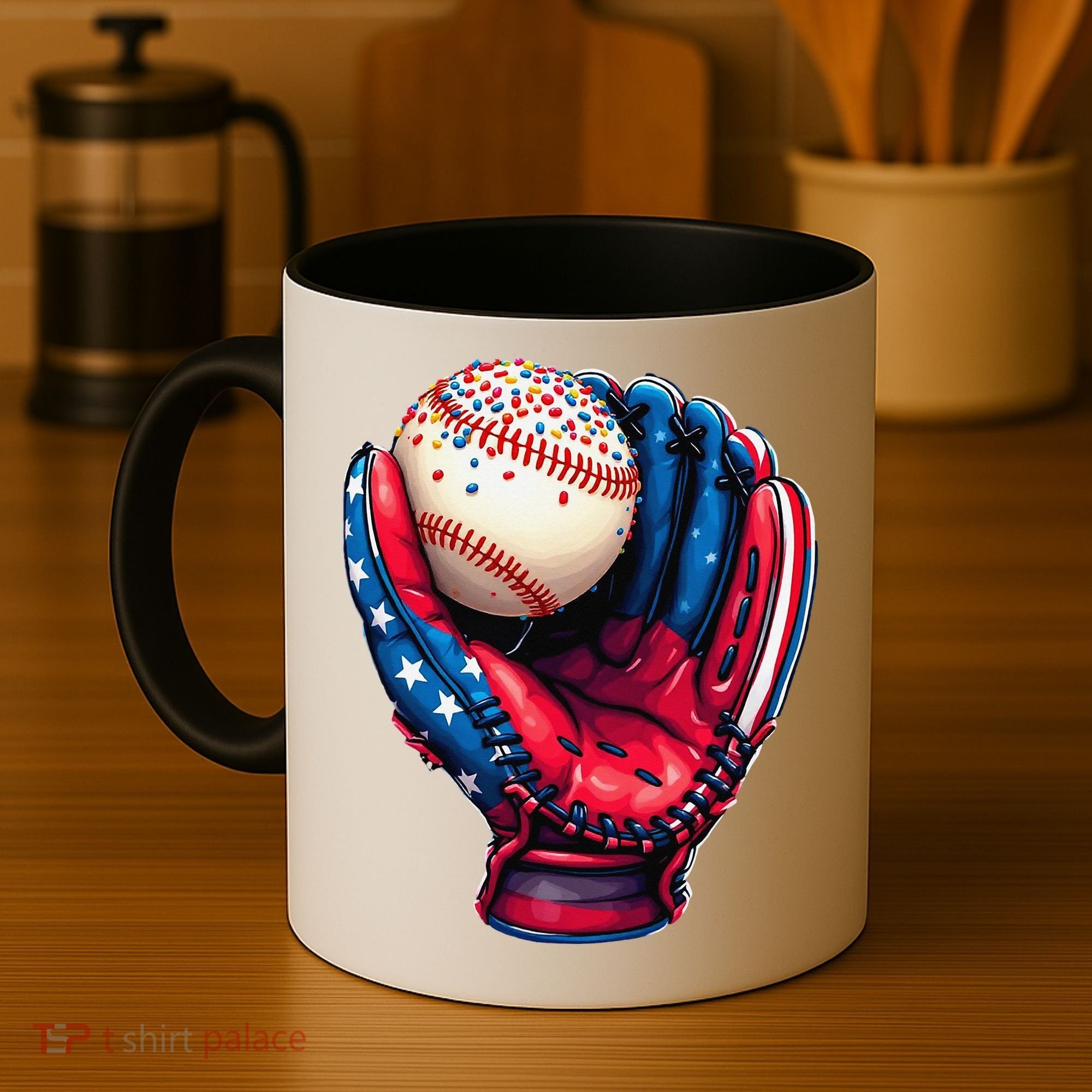 Patriotic Baseball Glove Drip Ice Cream Sprinkles 4th July Coffee Mug