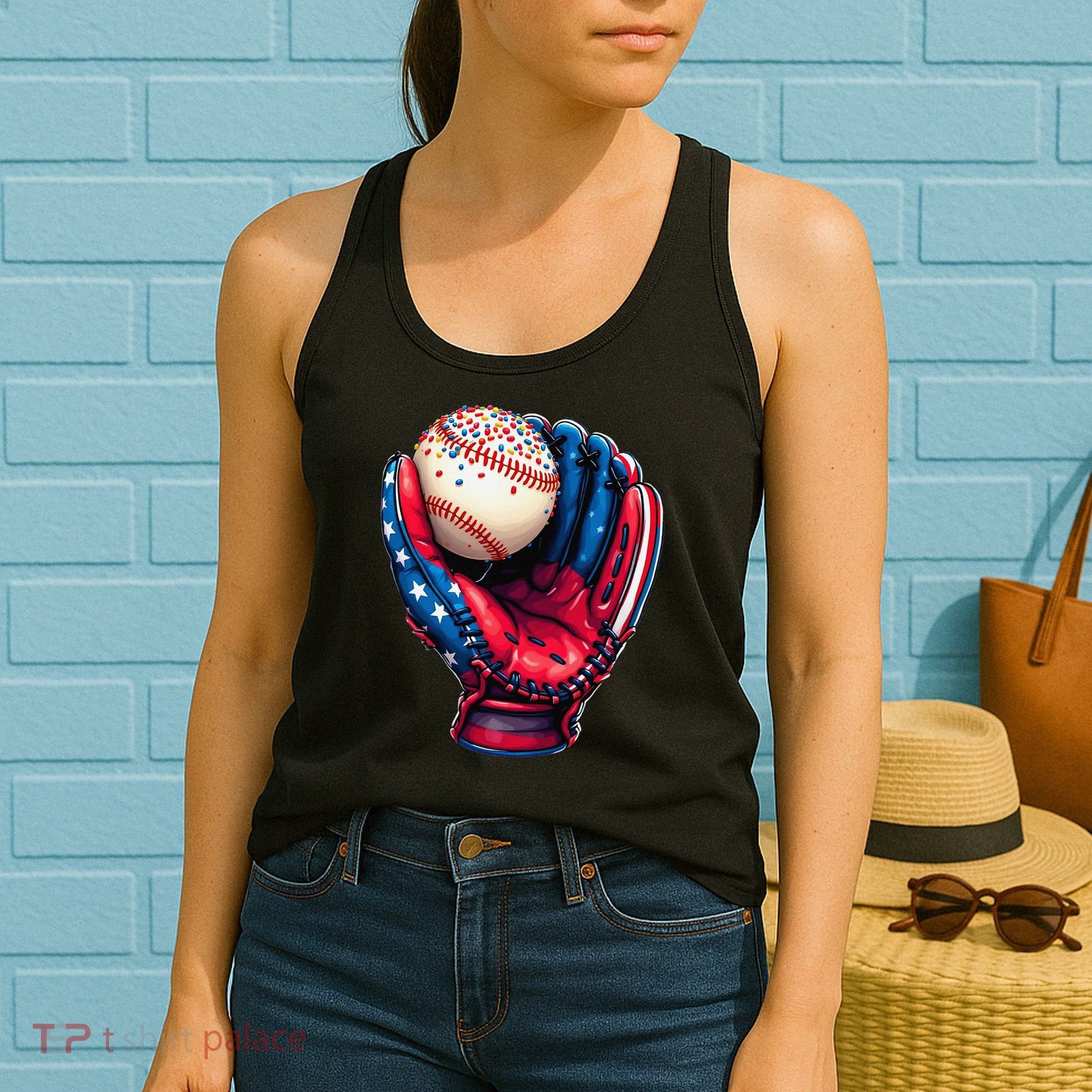 Patriotic Baseball Glove Drip Ice Cream Sprinkles 4th July Women's Tank Top