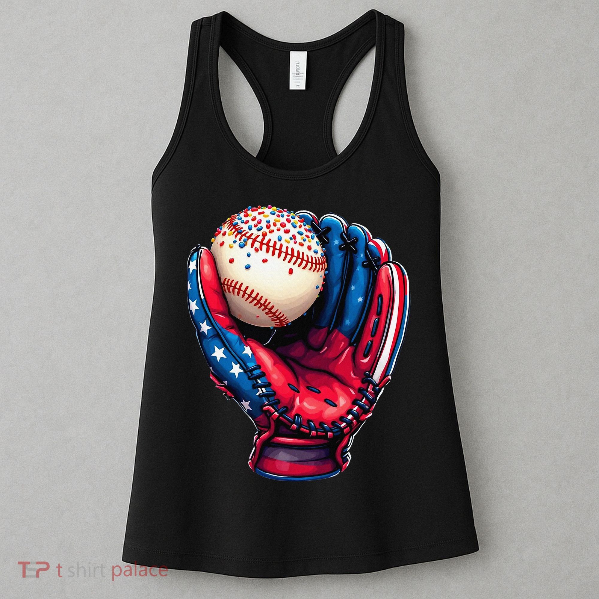 Patriotic Baseball Glove Drip Ice Cream Sprinkles 4th July Women's Tank Top