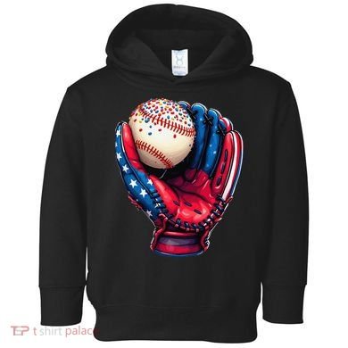 Patriotic Baseball Glove Drip Ice Cream Sprinkles 4th July Toddler Hoodie