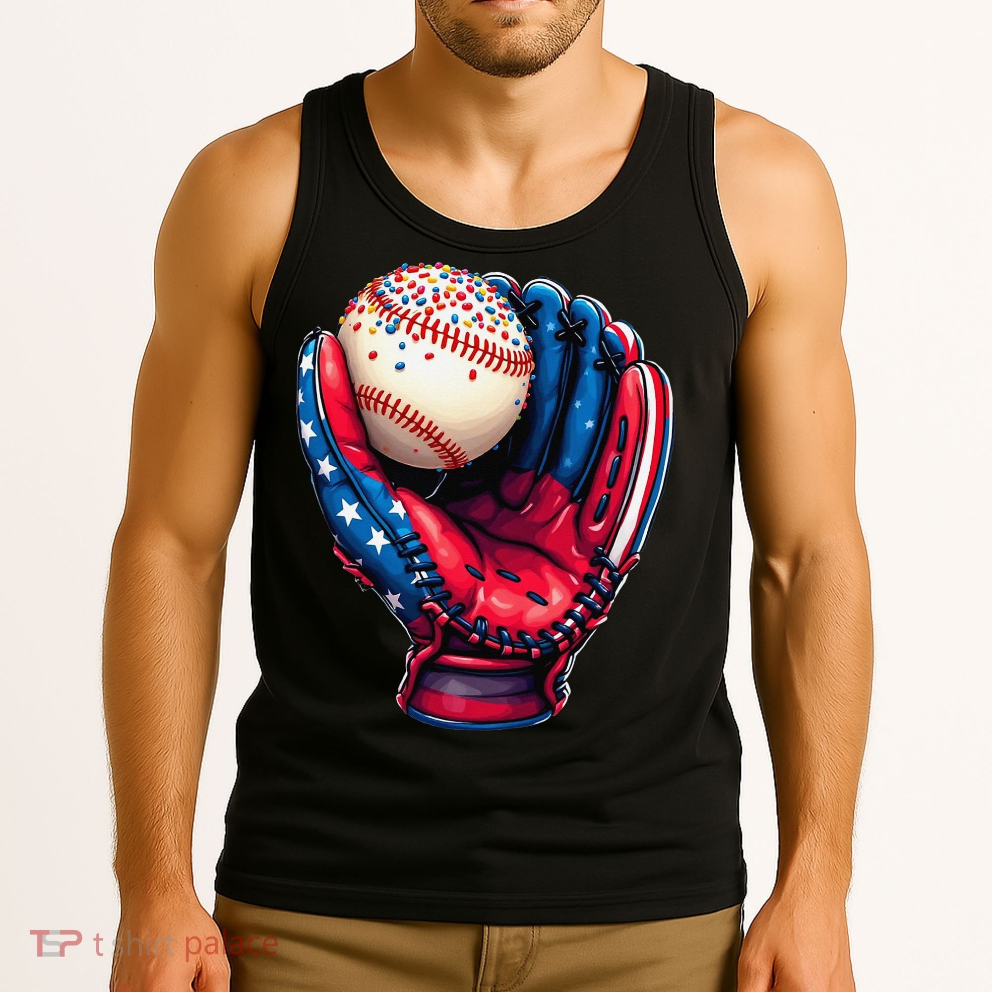Patriotic Baseball Glove Drip Ice Cream Sprinkles 4th July Tank Top