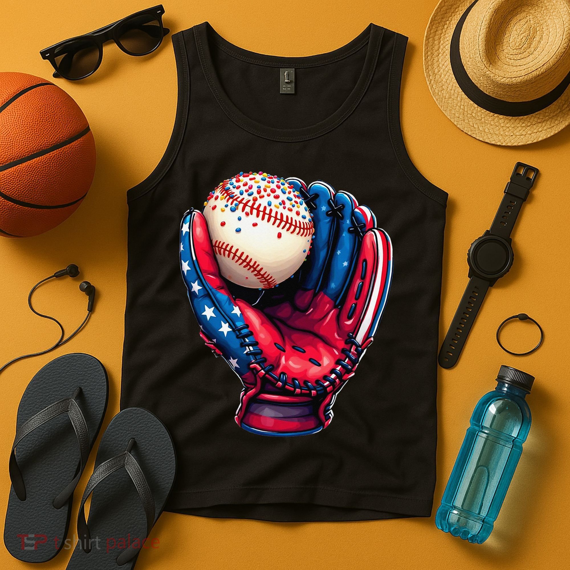 Patriotic Baseball Glove Drip Ice Cream Sprinkles 4th July Tank Top