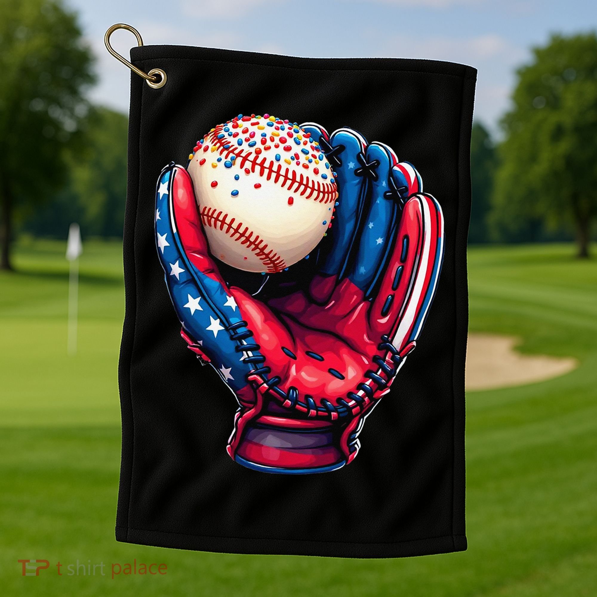 Patriotic Baseball Glove Drip Ice Cream Sprinkles 4th July Golf Towel