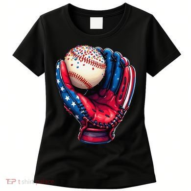 Patriotic Baseball Glove Drip Ice Cream Sprinkles 4th July Women's T-Shirt