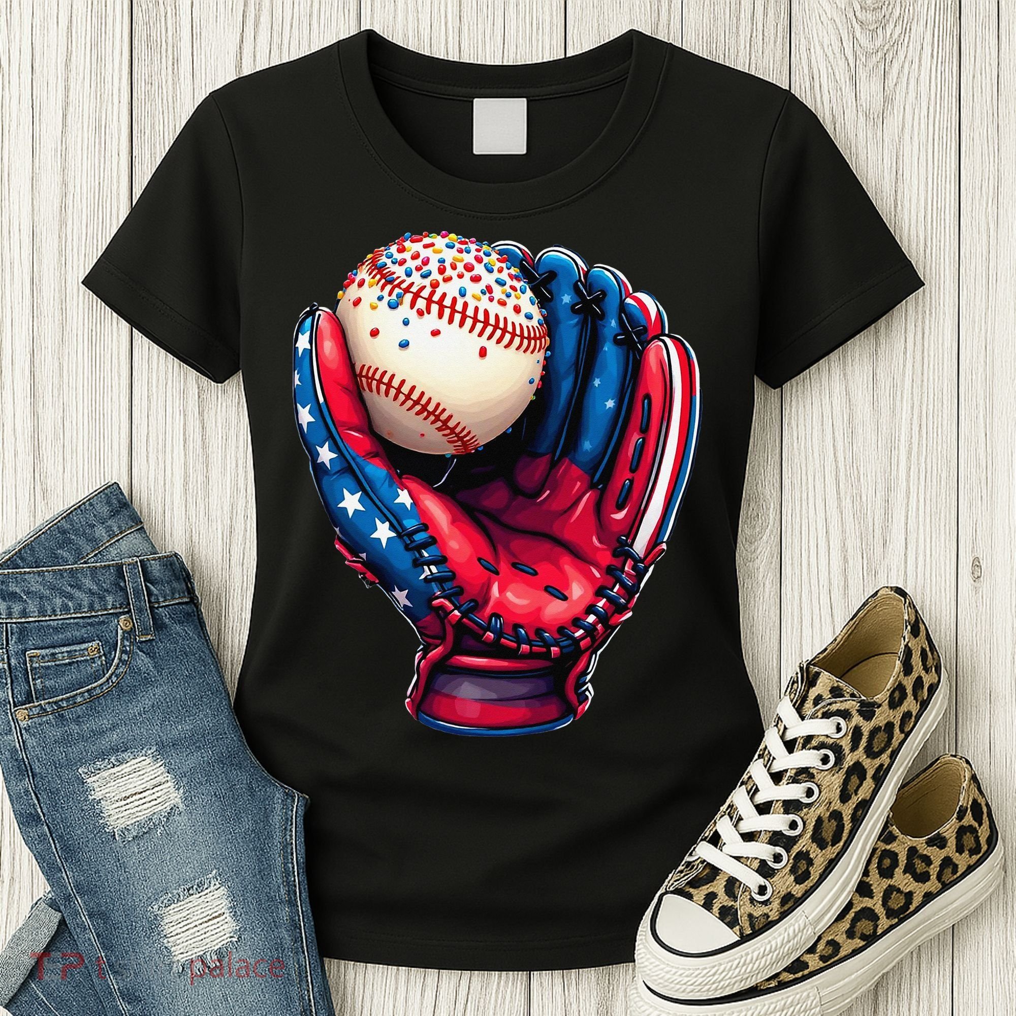 Patriotic Baseball Glove Drip Ice Cream Sprinkles 4th July Women's T-Shirt