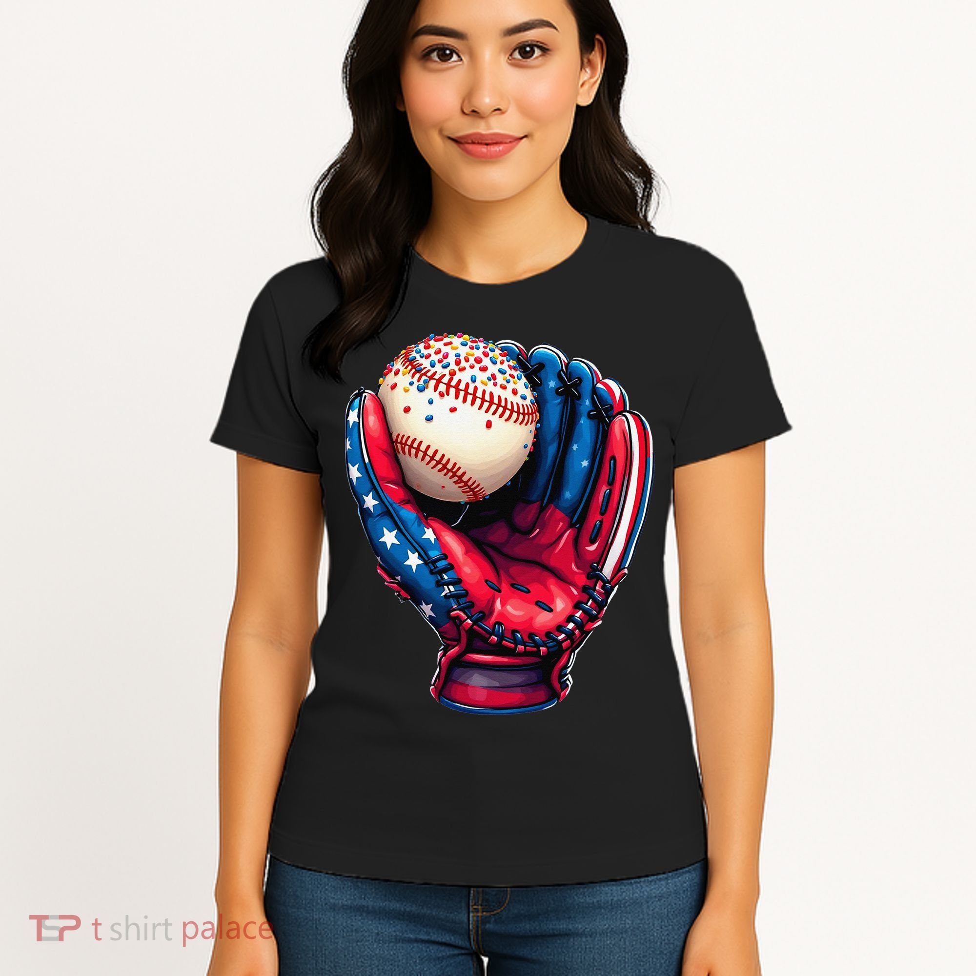 Patriotic Baseball Glove Drip Ice Cream Sprinkles 4th July Women's T-Shirt