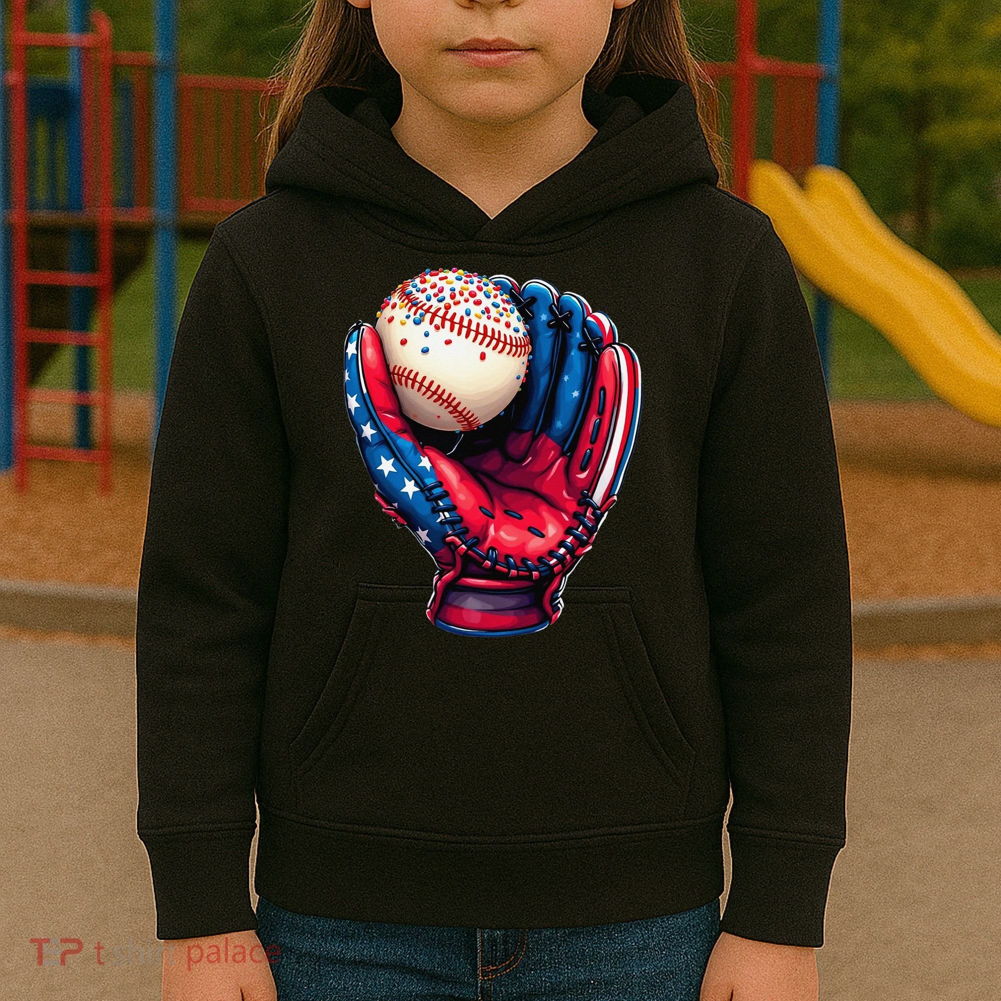 Patriotic Baseball Glove Drip Ice Cream Sprinkles 4th July Kids Hoodie