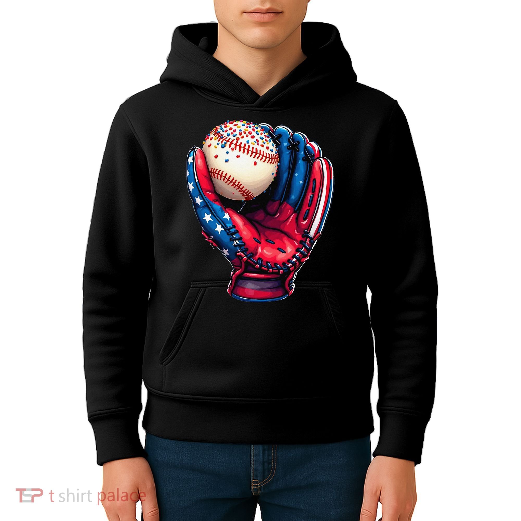 Patriotic Baseball Glove Drip Ice Cream Sprinkles 4th July Kids Hoodie