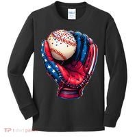 Patriotic Baseball Glove Drip Ice Cream Sprinkles 4th July Kids Long Sleeve Shirt thumb 0