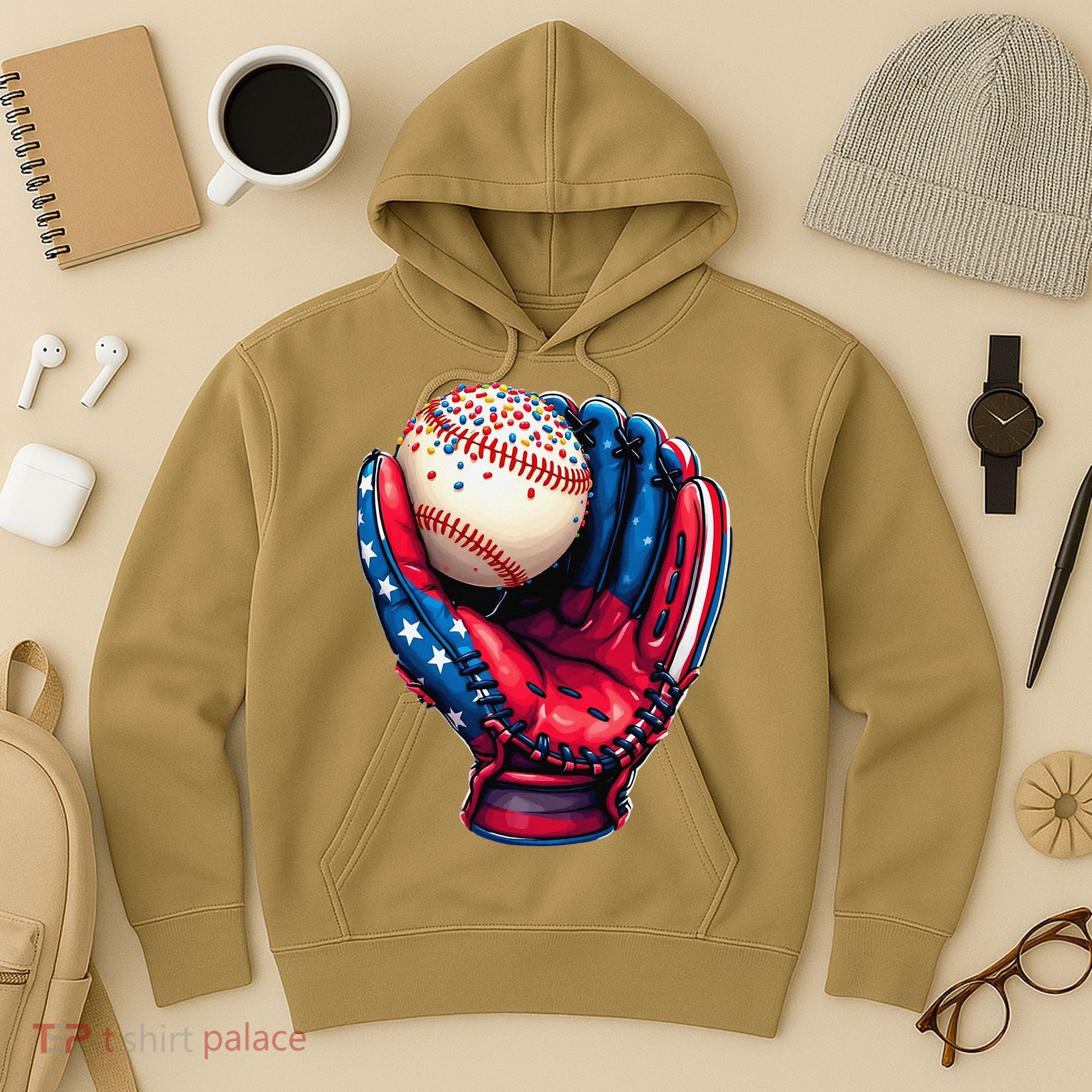 Patriotic Baseball Glove Drip Ice Cream Sprinkles 4th July Hoodie