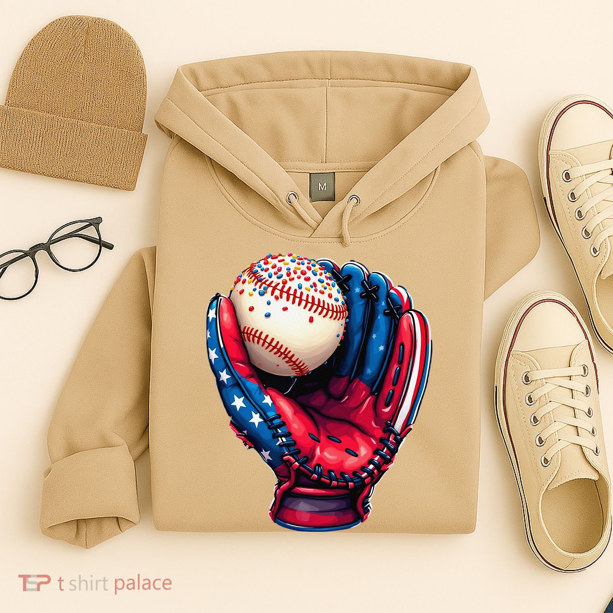Patriotic Baseball Glove Drip Ice Cream Sprinkles 4th July Hoodie