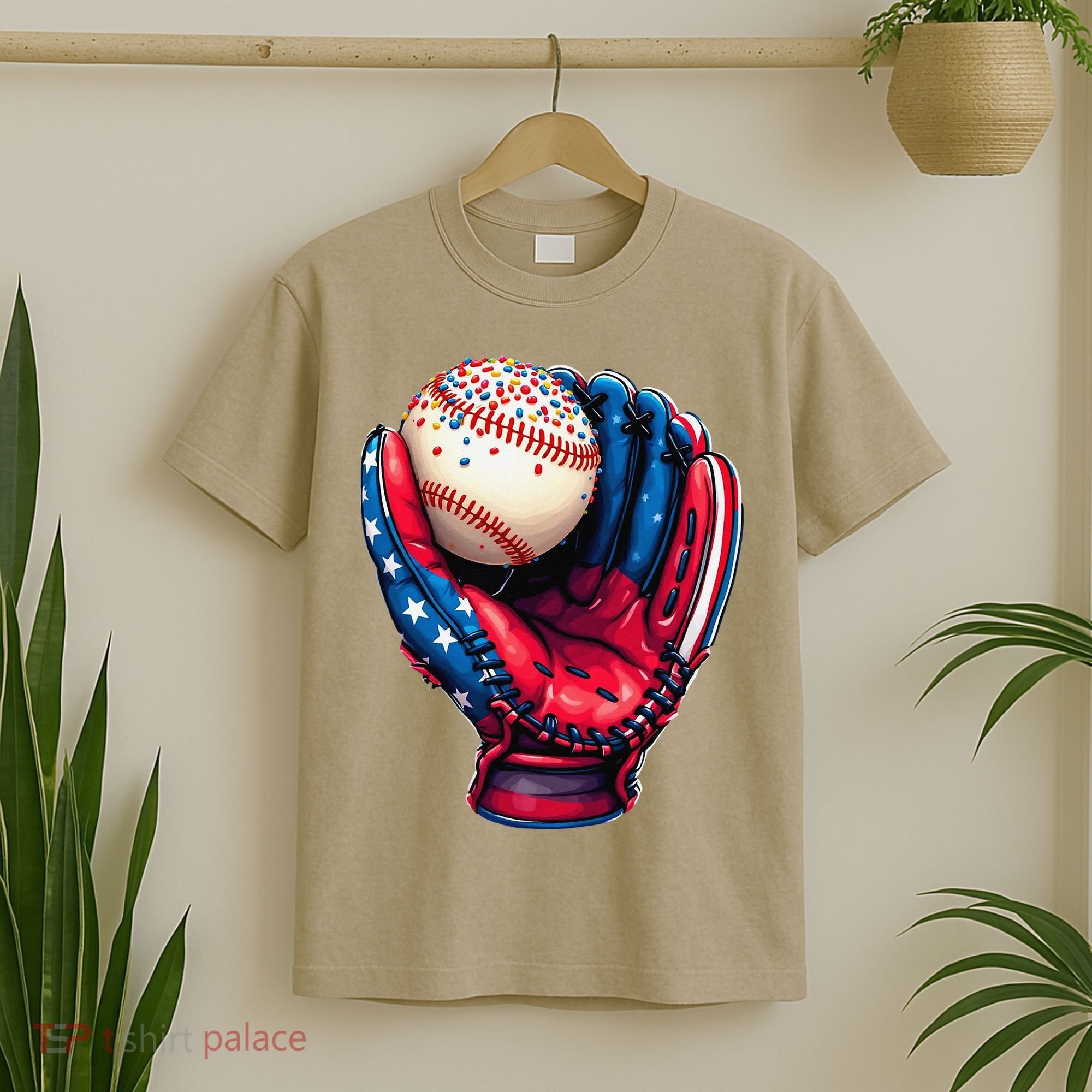 Patriotic Baseball Glove Drip Ice Cream Sprinkles 4th July T-Shirt