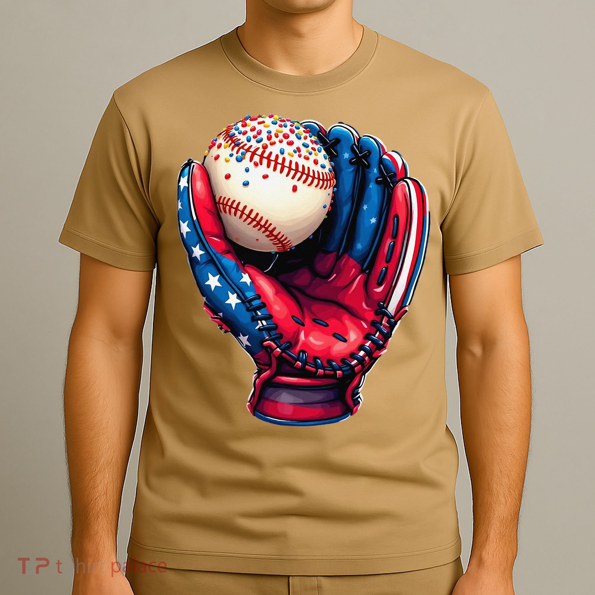 Patriotic Baseball Glove Drip Ice Cream Sprinkles 4th July T-Shirt