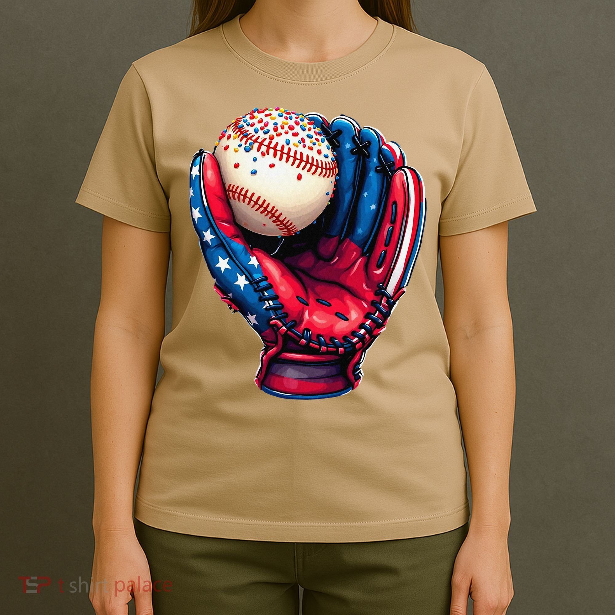 Patriotic Baseball Glove Drip Ice Cream Sprinkles 4th July T-Shirt