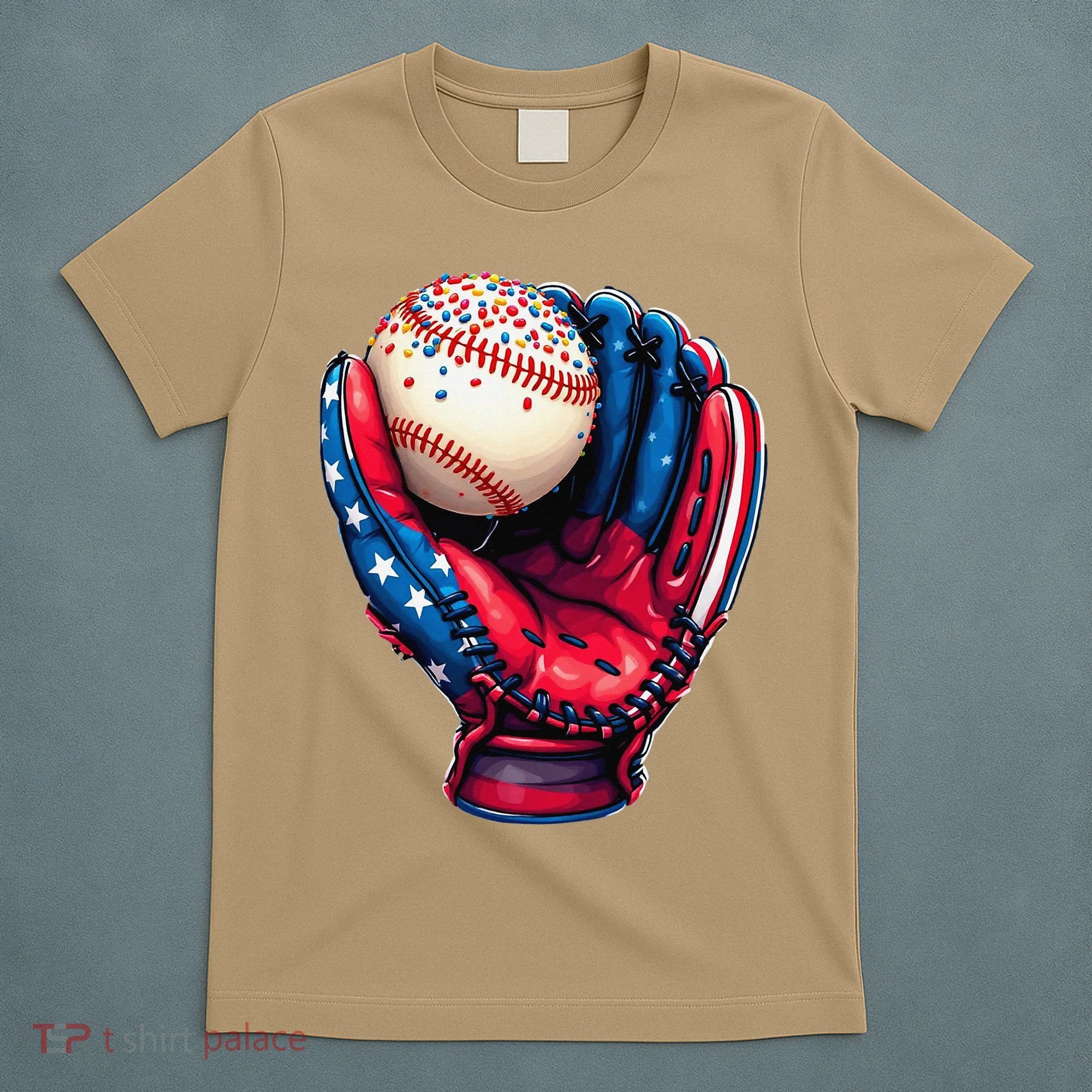Patriotic Baseball Glove Drip Ice Cream Sprinkles 4th July T-Shirt