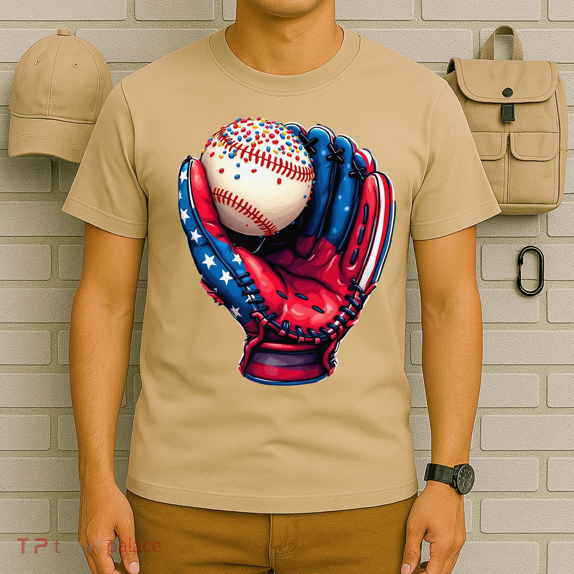 Patriotic Baseball Glove Drip Ice Cream Sprinkles 4th July T-Shirt