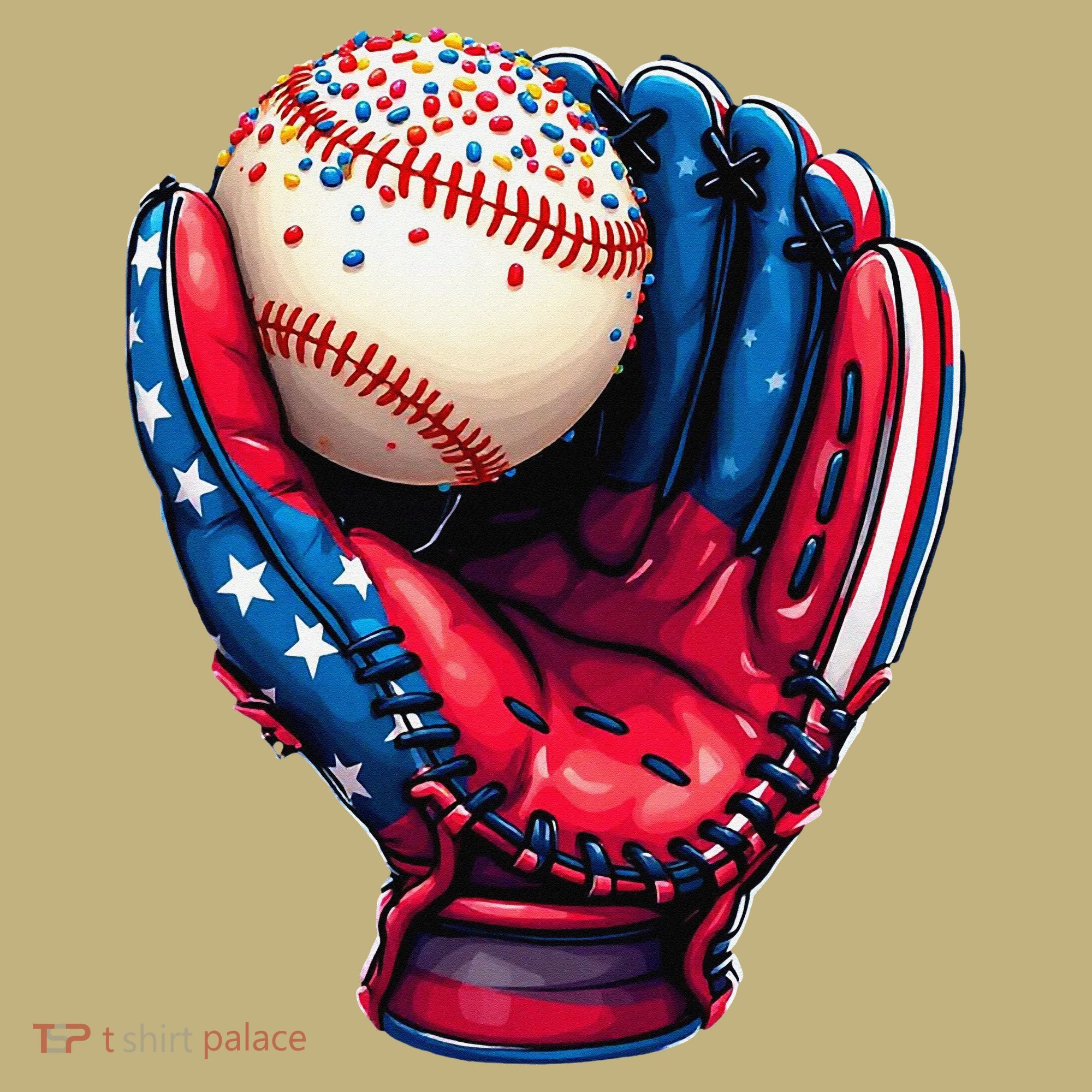 Patriotic Baseball Glove Drip Ice Cream Sprinkles 4th July T-Shirt