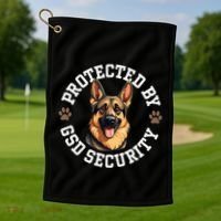 Protected By Gsd Security German Shepherd Dog Golf Towel thumb 1