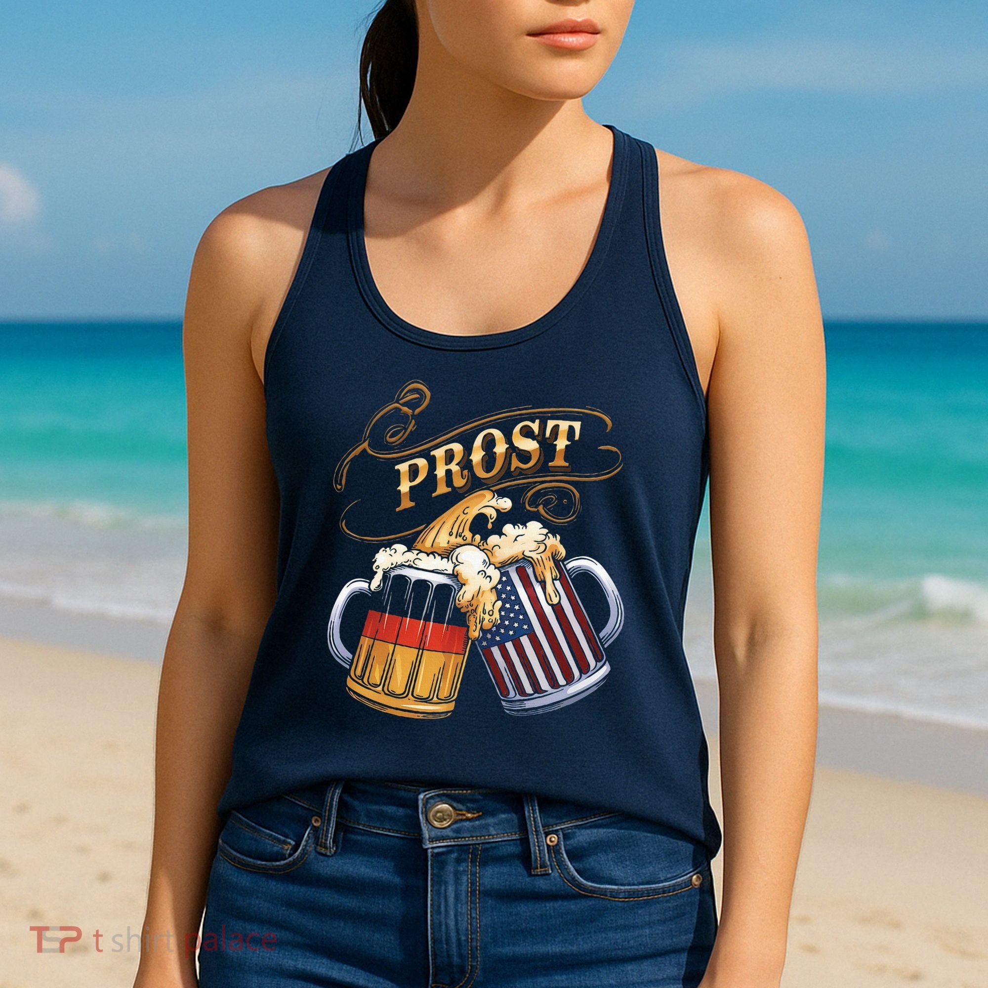 Prost Beer German American Flag Oktoberfest Women's Tank Top