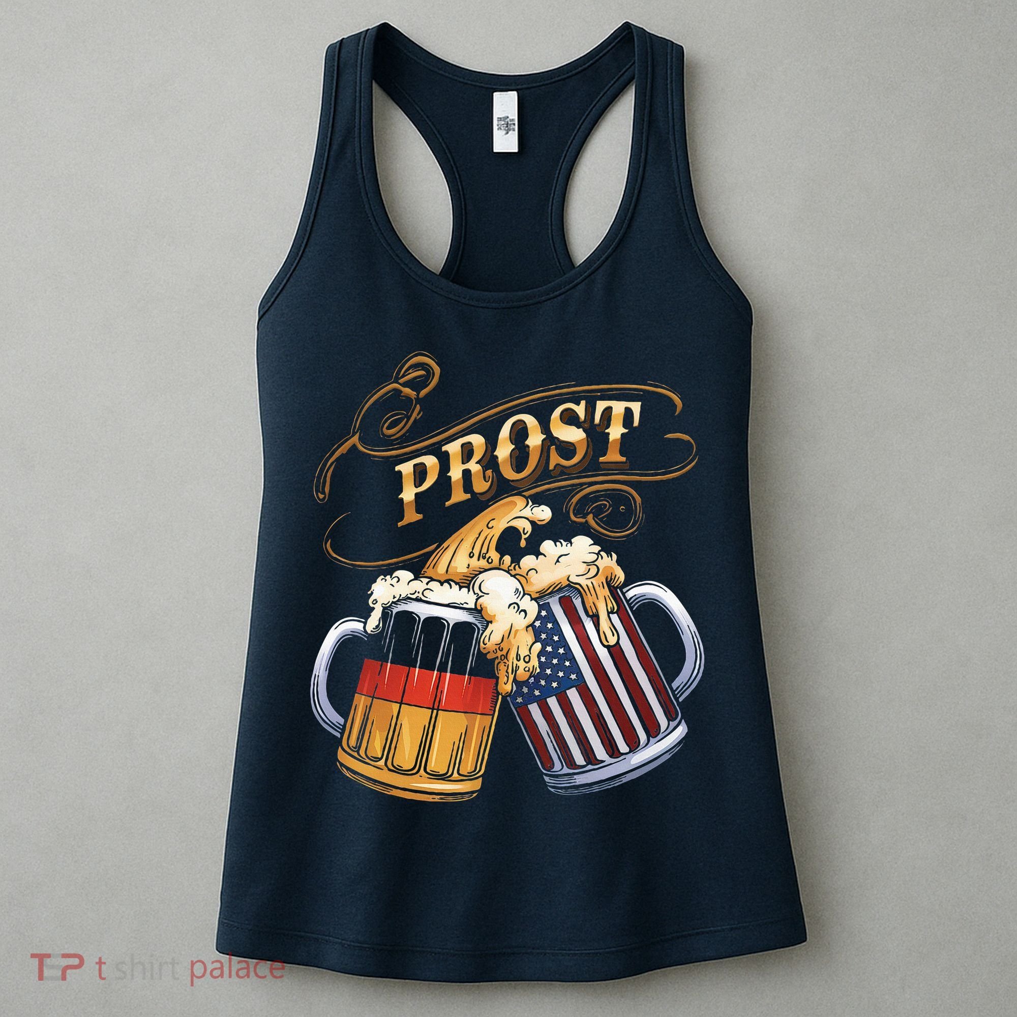 Prost Beer German American Flag Oktoberfest Women's Tank Top