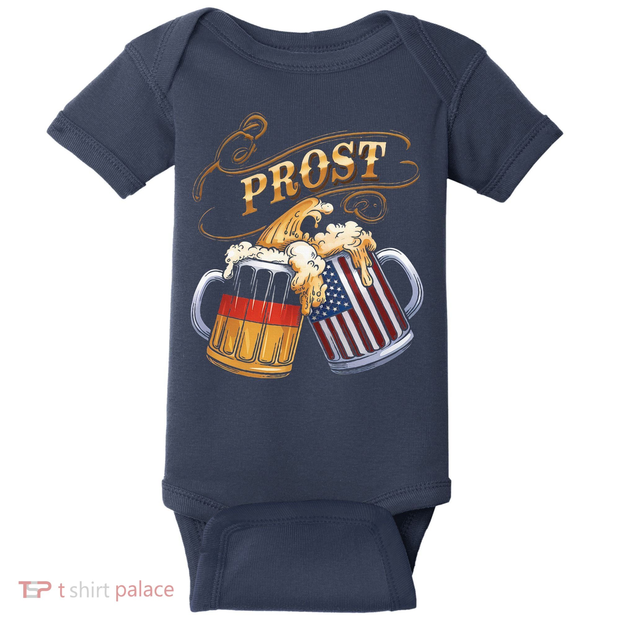 Prost Beer German American Flag Oktoberfest Baby Bodysuit
