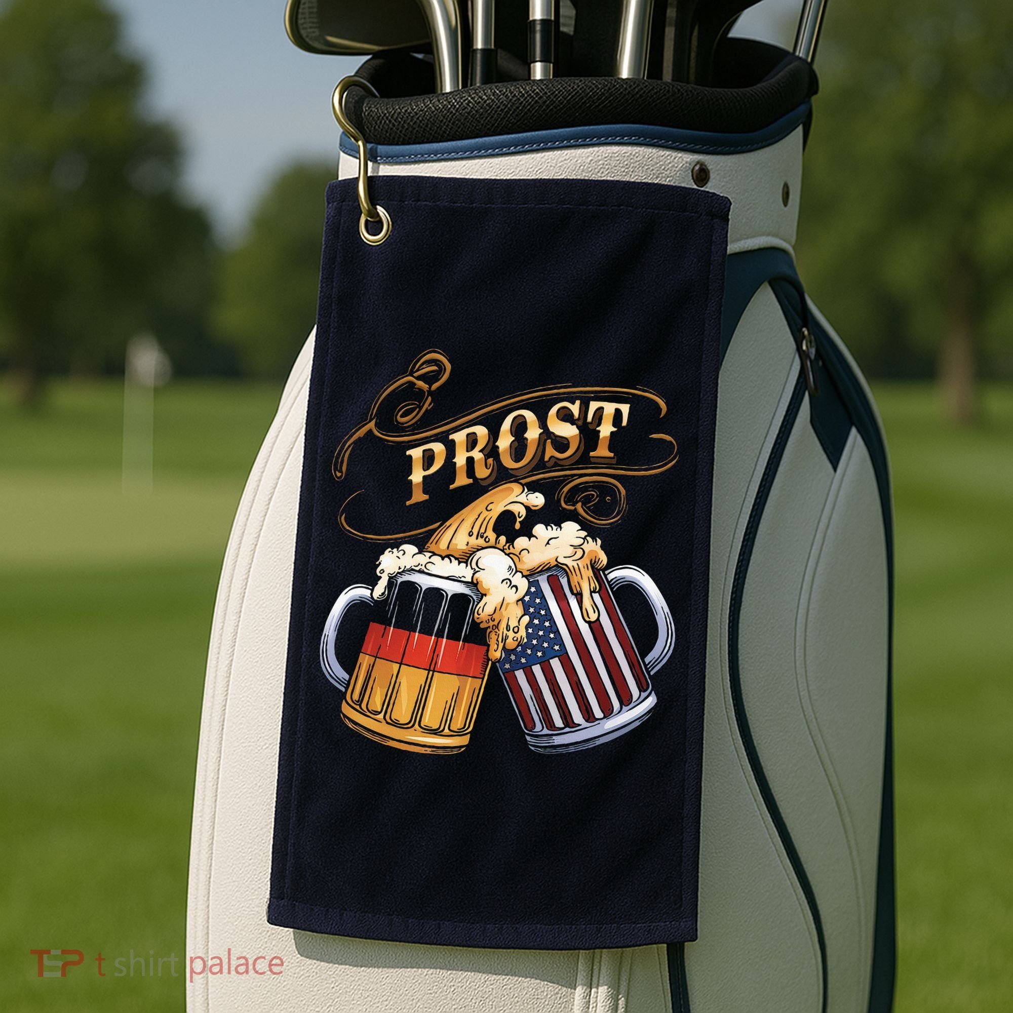 Prost Beer German American Flag Oktoberfest Golf Towel