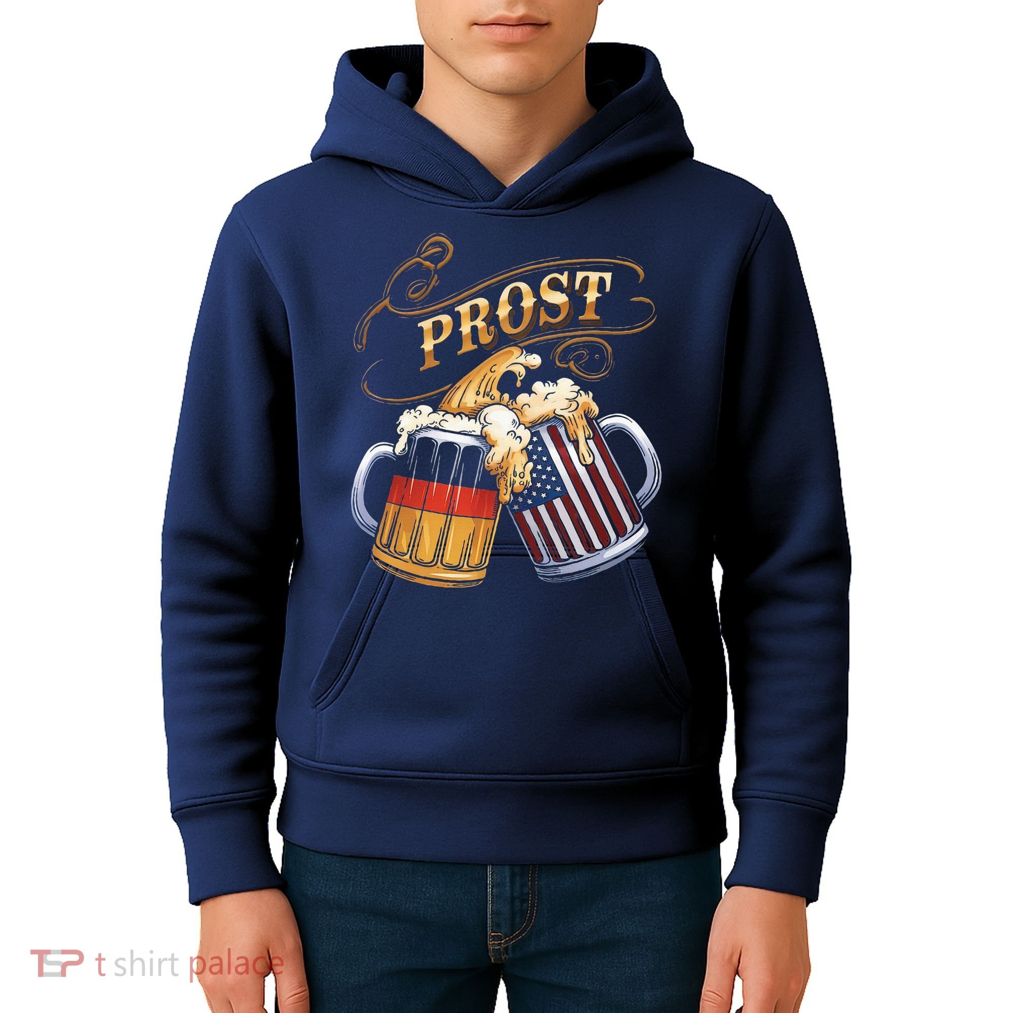 Prost Beer German American Flag Oktoberfest Kids Hoodie