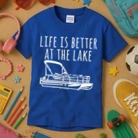 Pontoon Boat Gift Life Is Better At The Lake Kids T-Shirt thumb 3
