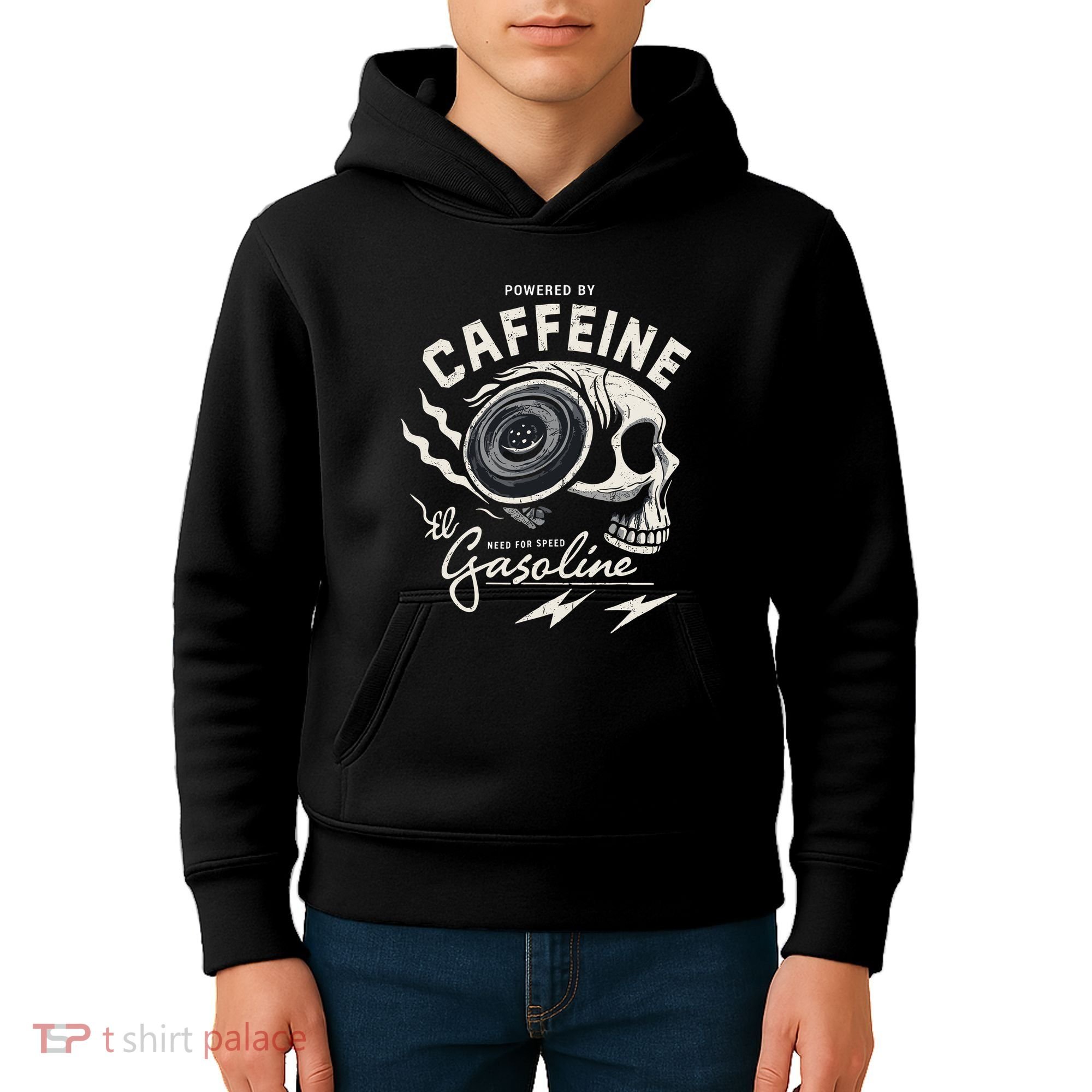 Powered By Gasoline And Caffeine Kids Hoodie
