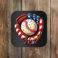Patriotic Baseball Glove Drip Ice Cream Sprinkles 4th July Coaster thumb 0