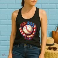 Patriotic Baseball Glove Drip Ice Cream Sprinkles 4th July Women's Tank Top thumb 2